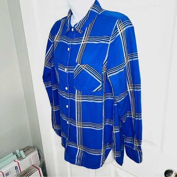 Old Navy Classic Plaid Flannel Shirt Button Up Top Blue Black M - Picture 4 of 8